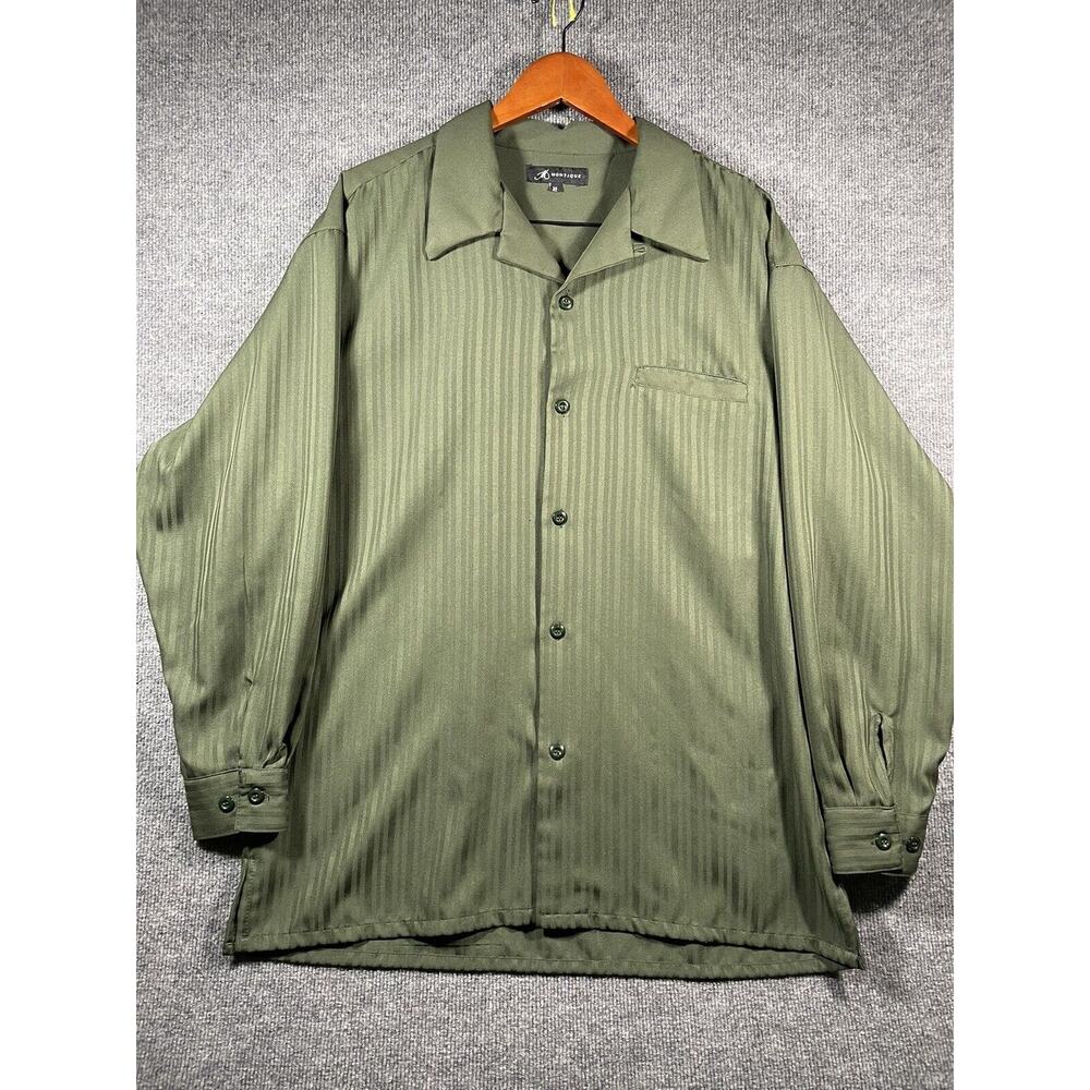 Montique Button Up Shirt Men's XL Green Long Sleeve Vented Hem Casual